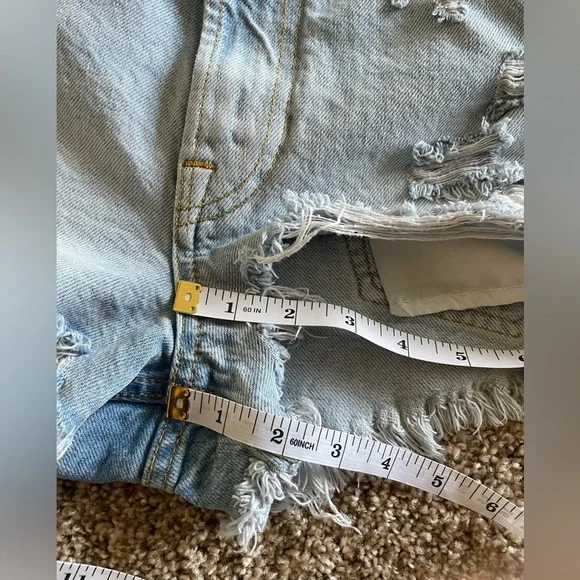 ZARA The High Waist Jean Micro Mini Shorts Womens 2 Light Wash Distressed Cutoff - Picture 15 of 16